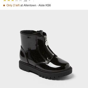 Shiny Black Kids Boots with Zipper